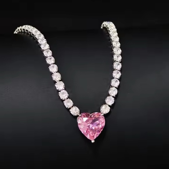 Margarita Tennis Crystal Pink Heart Necklace - Picture 1 of 5